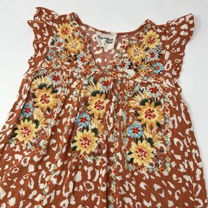 Savanna Jane Say The Word Orange Cheetah Print Embroidery Top Women's Size Small